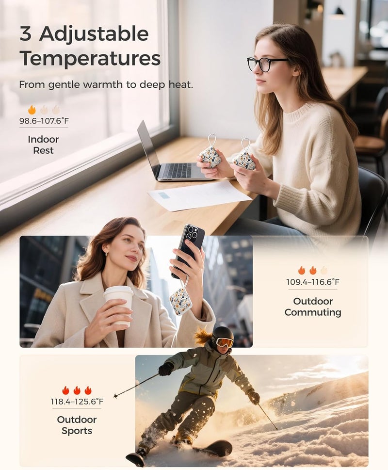 OCOOPA Hand Warmers Rechargeable, Smart Temp Control 7H*2 Long Safe Heat, Ultra Slim, Pocket-Size Design That Fits Gloves, Gifts for Women, Outdoor, Office, Commute (UT5 Nano) - Image 4